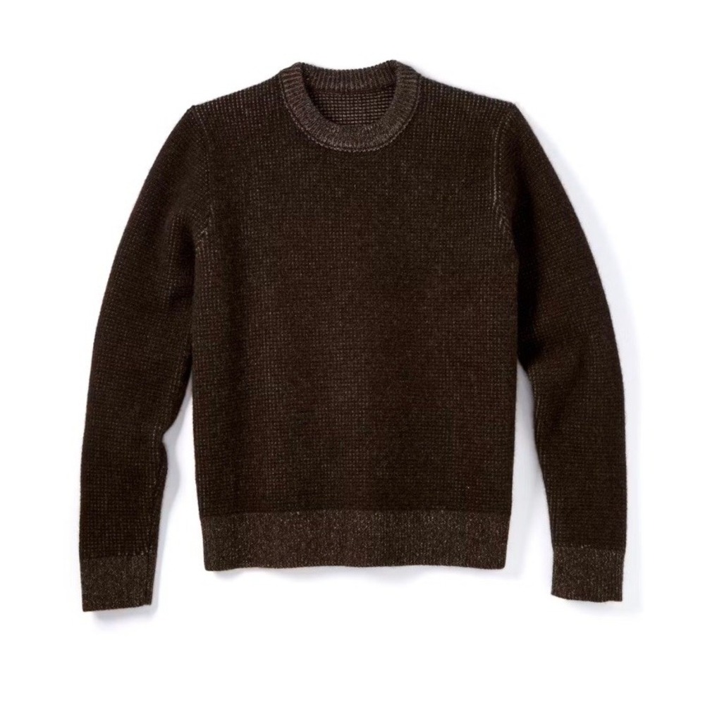 Flint And Tinder Reversible Yak Herringbone Sweater Wool Brown Toffee Size Med